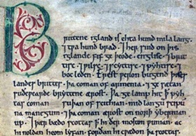 Penggalan halaman pertama naskah Peterborough Chronicle